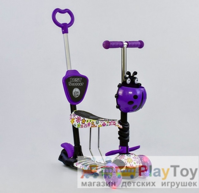 Самокат-беговел детский трехколесный Best Scooter (97240) 5 в 1, есть подсветка колес, PU-колеса, абстракция