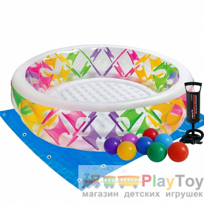 Дитячий надувний басейн Intex 56494-2 Колесо 229 х 56 см із кульками 10 шт підстилкою насосом