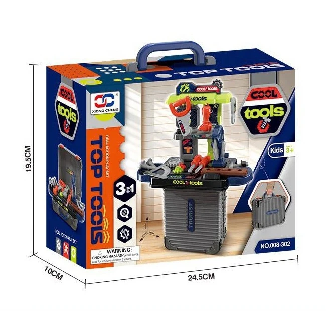 Детский набор инструментов Cool Tools 008-302 в чемодане, станок, пилка, отвертки, гаечный ключ, болты Детский набор инструментов Cool Tools 008-302 в чемодане, станок, пилка, отвертки, гаечный ключ, болты
