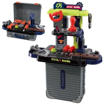 Детский набор инструментов Cool Tools 008-302 в чемодане, станок, пилка, отвертки, гаечный ключ, болты