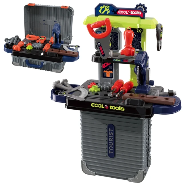 Детский набор инструментов Cool Tools 008-302 в чемодане, станок, пилка, отвертки, гаечный ключ, болты Детский набор инструментов Cool Tools 008-302 в чемодане, станок, пилка, отвертки, гаечный ключ, болты