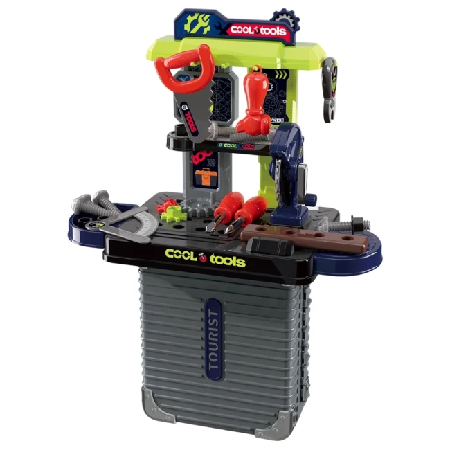 Детский набор инструментов Cool Tools 008-302 в чемодане, станок, пилка, отвертки, гаечный ключ, болты Детский набор инструментов Cool Tools 008-302 в чемодане, станок, пилка, отвертки, гаечный ключ, болты