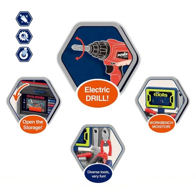 Детский набор инструментов Cool Tools 008-202, станок, пила, шуруповерт, молоток, отвертки, гаечный ключ, плоскогубцы Детский набор инструментов Cool Tools 008-202, станок, пила, шуруповерт, молоток, отвертки, гаечный ключ, плоскогубцы