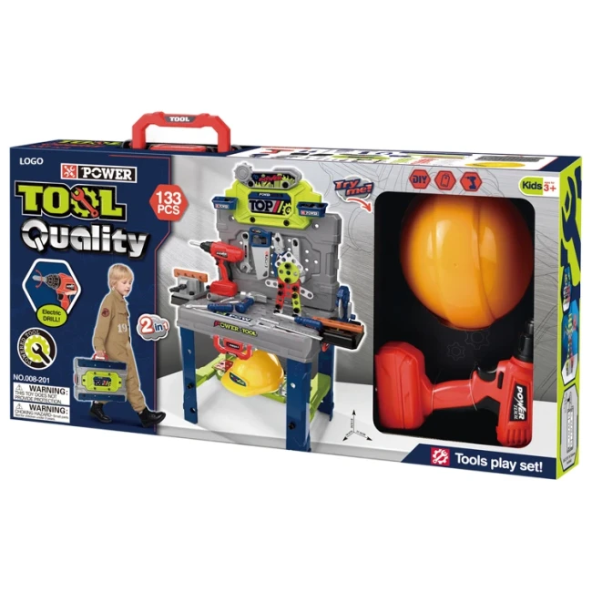 Детский набор инструментов Power Tool 008-201 в чемодане, станок, конструктор, шуруповерт, каска, чемодан, молоток, давления, пилка, отвертки, гаечный ключ, штангенциркуль, болты Детский набор инструментов Power Tool 008-201 в чемодане, станок, конструктор, шуруповерт, каска, чемодан, молоток, давления, пилка, отвертки, гаечный ключ, штангенциркуль, болты