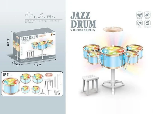 Дитяча барабанна установка Jazz Drum DXBL 886-2 зі стільцем, підсвічування