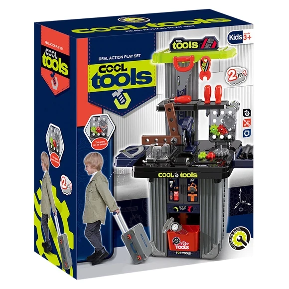Детский набор инструментов Cool Tools 008-102 в чемодане, станок, молоток, тиски, пилка, отвертки, гаечный ключ, болты Детский набор инструментов Cool Tools 008-102 в чемодане, станок, молоток, тиски, пилка, отвертки, гаечный ключ, болты