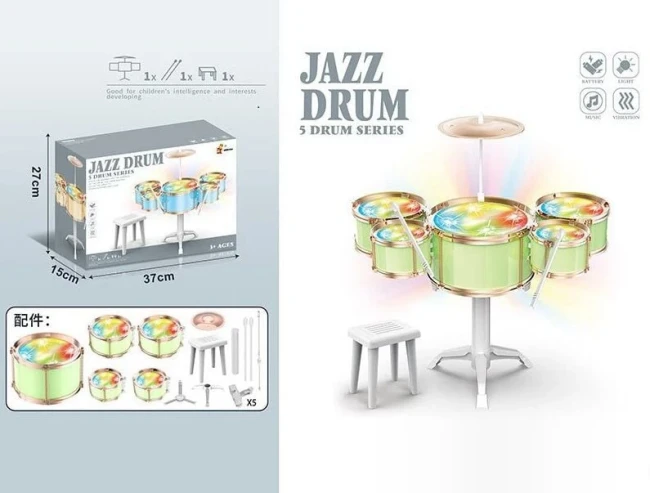 Дитяча барабанна установка Jazz Drum DXBL 886-3 зі стільцем, підсвічування