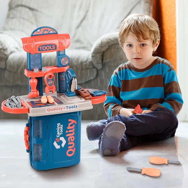 Детский набор инструментов Quality Tools 008-972 в чемодане, станок, пилка, отвертки, гаечный ключ, болты Детский набор инструментов Quality Tools 008-972 в чемодане, станок, пилка, отвертки, гаечный ключ, болты