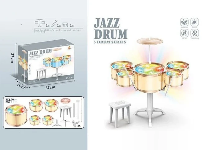 Дитяча барабанна установка Jazz Drum DXBL 886-4 зі стільцем, підсвічування