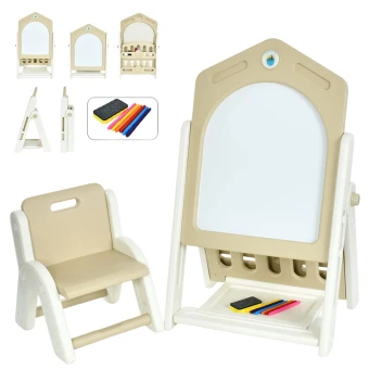Дитячий мольберт Y1029 (стульчик, магнітна дошка, фломастери, губка)