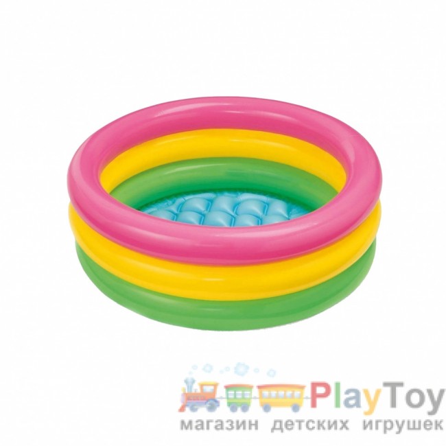 Дитячий надувний басейн Intex 57107-3 Веселка 61 х 22 см з кульками 10 шт тентом підстилкою насосом