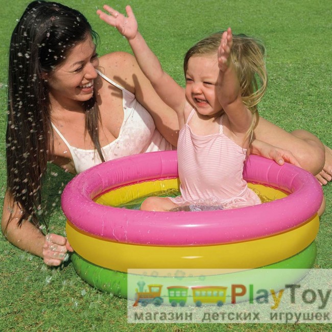 Дитячий надувний басейн Intex 57107-3 Веселка 61 х 22 см з кульками 10 шт тентом підстилкою насосом
