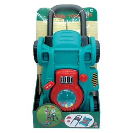 Игрушечная газонокосилка G 6308 с заводным механизмом, трещотки, каска, канистра Игрушечная газонокосилка G 6308 с заводным механизмом, трещотки, каска, канистра