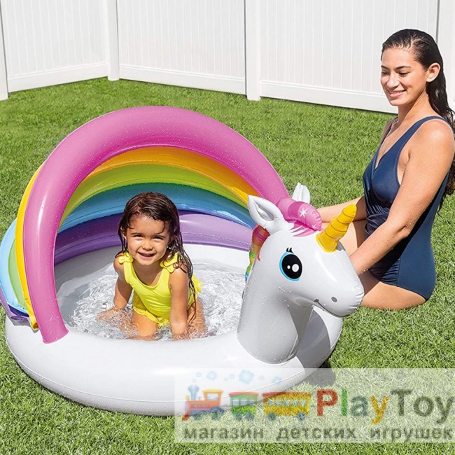 Дитячий надувний басейн Intex 57113 Єдиноріг з навісом 127 х 102 х 69 см