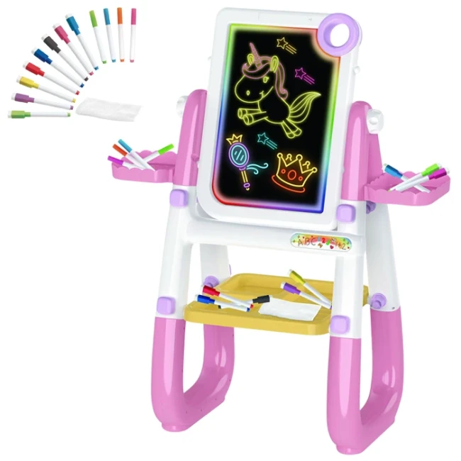Дитячий мольберт YM 2216 A двосторонній 3в1 (підсвічування малюнків, 12 маркерів, на батарейках)