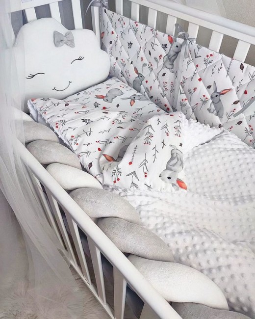 Детское постельное белье Бортики с косичкой на завязках Зайчики Детское постельное белье Бортики с косичкой на завязках Зайчики
