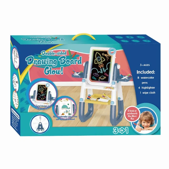 Дитячий мольберт YM 2216 двосторонній 3в1 (підсвічування малюнків, 12 маркерів, на батарейках)