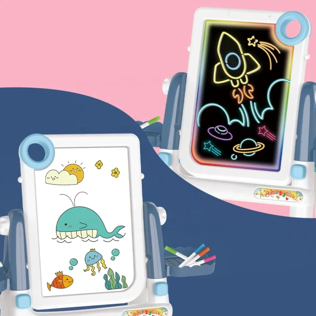 Дитячий мольберт YM 2216 двосторонній 3в1 (підсвічування малюнків, 12 маркерів, на батарейках)