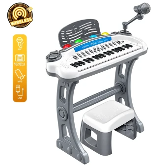Детское пианино Musical Piano 225A со стульчиком (37 клавиш, микрофон, запись, подсветка, Bluetooth, USB/батарейки)