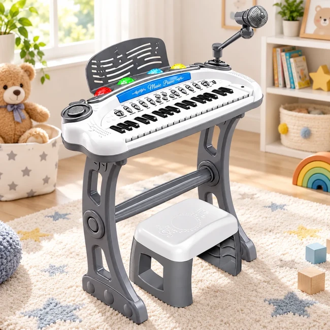 Детское пианино Musical Piano 225A со стульчиком (37 клавиш, микрофон, запись, подсветка, Bluetooth, USB/батарейки) Детское пианино Musical Piano 225A со стульчиком (37 клавиш, микрофон, запись, подсветка, Bluetooth, USB/батарейки)