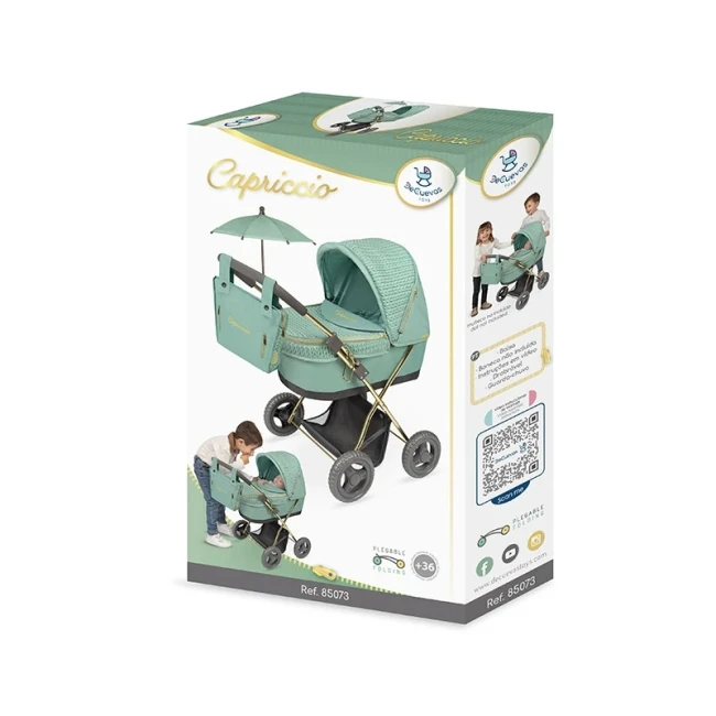 Коляска для кукол DeCuevas 85073 Capriccio (классическая, корзинка, сумка, зонтик)