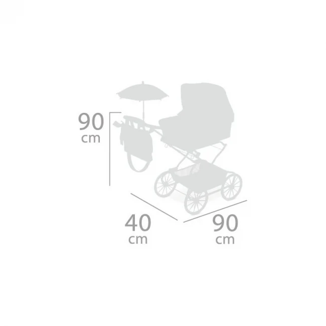 Коляска для ляльок DeCuevas 82045 Provenza (класична, кошик, сумка, подушка, парасолька)