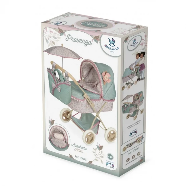 Коляска для ляльок DeCuevas 82045 Provenza (класична, кошик, сумка, подушка, парасолька)