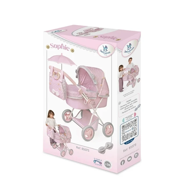 Коляска для кукол DeCuevas 85075 Sophie (классическая, корзинка, сумка, зонтик)