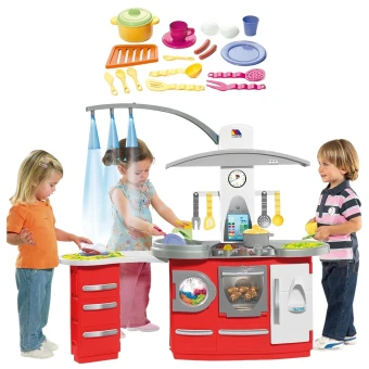 Детская большая кухня Molto 7150 (высота 106 см, свет, обеденный стол, духовка, холодильник, плита, вытяжка, раковина, стиральная машина)