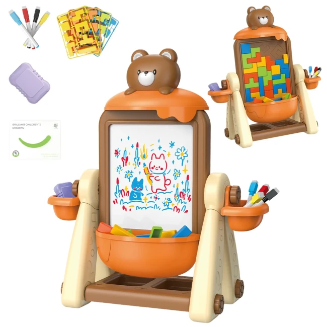 Дитячий мольберт 899-93 Y двосторонній (механічний тетріс, 4 маркери, губка)