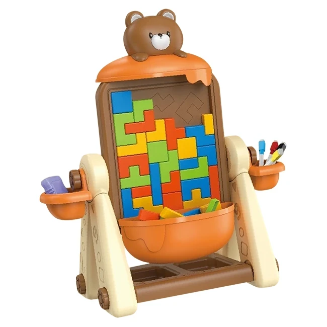 Дитячий мольберт 899-93 Y двосторонній (механічний тетріс, 4 маркери, губка)