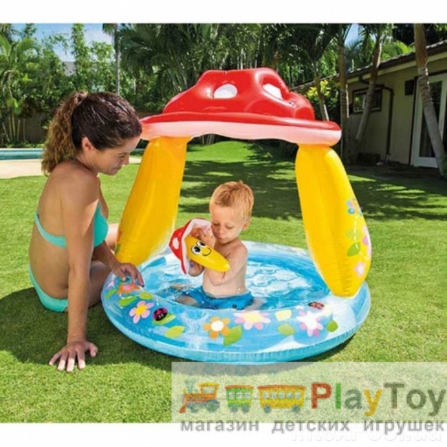 Дитячий надувний басейн Intex 57114-3 Грибочок 102 х 89 см з кульками 10 шт тентом підстилкою насосом