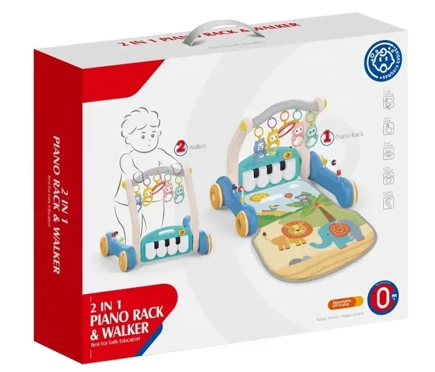 Ходунки-каталка коврик Rack & Walker HE 0637/0638 2 в 1 (погремушки, пианино, мелодии, пальчиковые лабиринты)