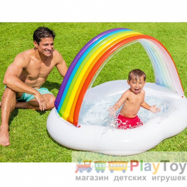 Детский надувной бассейн Intex 57141 Радуга-Облако 142 х 119 х 84 см с навесом