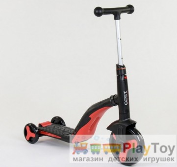 Детский трехколесный самокат-беговел-велосипед Best Scooter (JT 28288) 3 в 1, Red/Black
