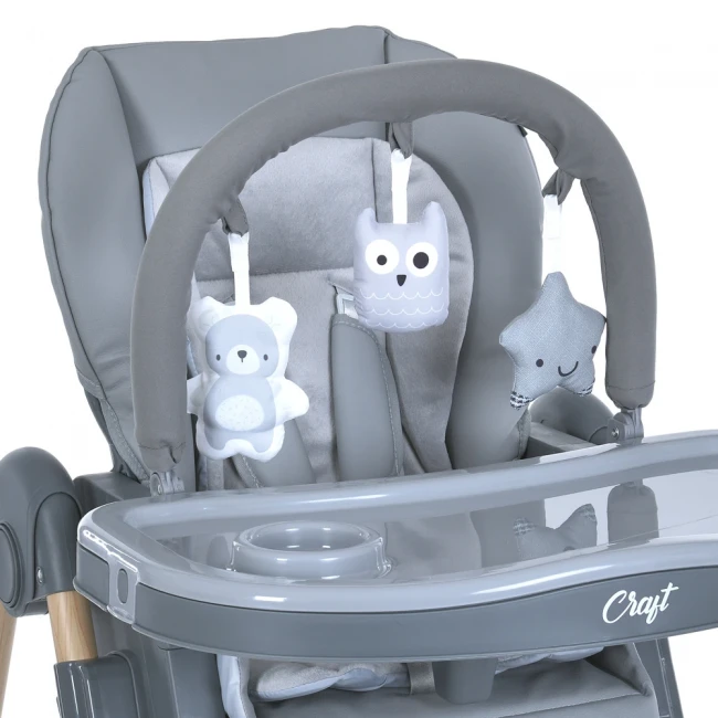 Стульчик для кормления El Camino ME 1115-W CRAFT Gray (съемный столик, дуга с подвесками, чехол, 2 колеса)