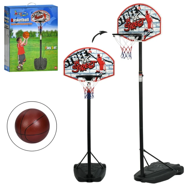 Баскетбольное кольцо MR 1543 (на стойке 180-230 см, щит, сетка, мяч, игла)