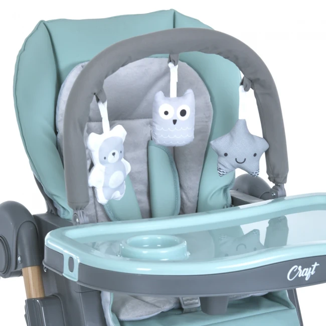 Стульчик для кормления El Camino ME 1115-W CRAFT Mint (съемный столик, дуга с подвесками, чехол, 2 колеса)