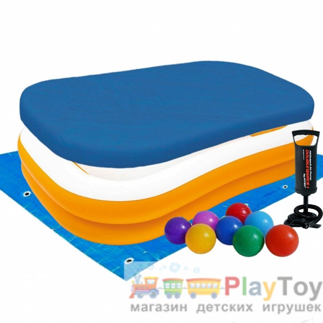 Дитячий надувний басейн Intex 57181-3 Мандарин 229 х 147 х 46 см з кульками 10 шт тентом підстилкою насосом