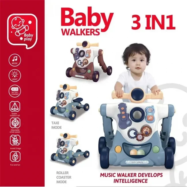 Ходунки-каталка Baby Walker 999 T 3 в 1 (велобег, пальчиковые игры, музыкальная погремушка, мелодии, подсветка)