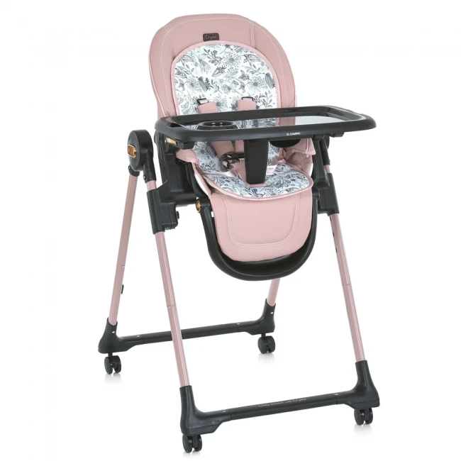 Стульчик для кормления El Camino ME 1037-B CRYSTAL Rose Gold (съемный столик, чехол, 4 колеса)