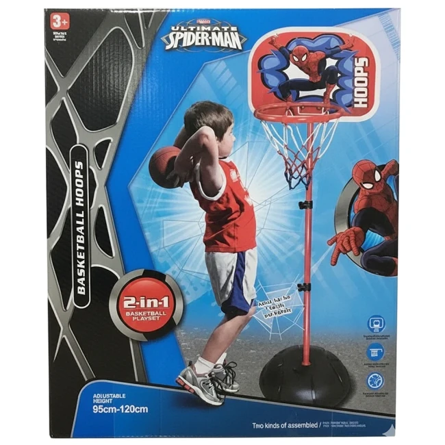 Баскетбольное кольцо 666 D8 Spider Man 2в1 (на стойке 95-120 см, щит, сетка, мяч, насос)