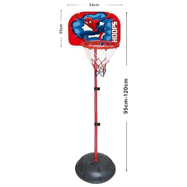 Баскетбольное кольцо 666 D8 Spider Man 2в1 (на стойке 95-120 см, щит, сетка, мяч, насос)