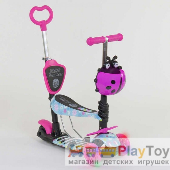 Самокат-біговів дитячий триколісний Best Scooter (11210) 5 в 1, є підсвічування коліс, PU-колеса, абстракція