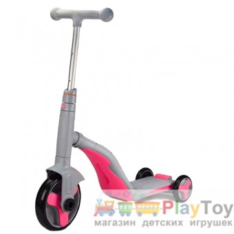 Самокат-беговел-велосипед детский трехколесный Best Scooter (JT 90601) 3 в 1, Серо-розовый