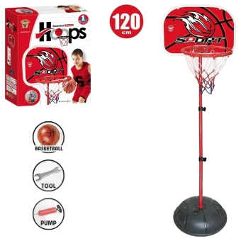 Баскетбольное кольцо 666-120 2в1 (на стойке 95-120 см, щит, сетка, мяч, насос)