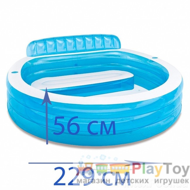 Детский надувной бассейн Intex 57190-1 Семейный 224 х 216 х 76 см со спинкой с шариками 10 шт