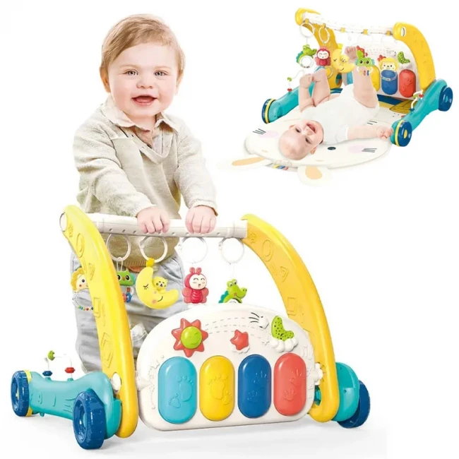 Ходунки-каталка коврик Rack & Walker 6015 2 в 1 (проектор звездного неба, звук, подсветка, пианино, ночник, 4 погремушки, пальчиковые игры)