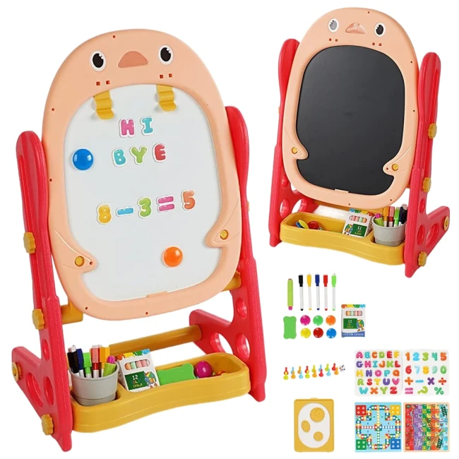 Дитячий мольберт 050-54 двосторонній (крейда, маркери, магніти, настільні ігри)