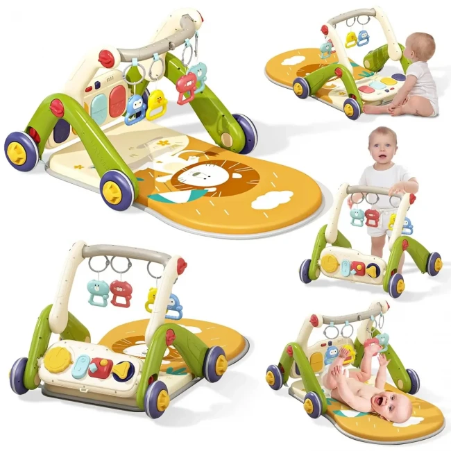 Ходунки-каталка коврик Walker Fitness 6666 3 в 1 (бизиборд, 4 погремушки-подвески, пианино, мелодии, подсветка)